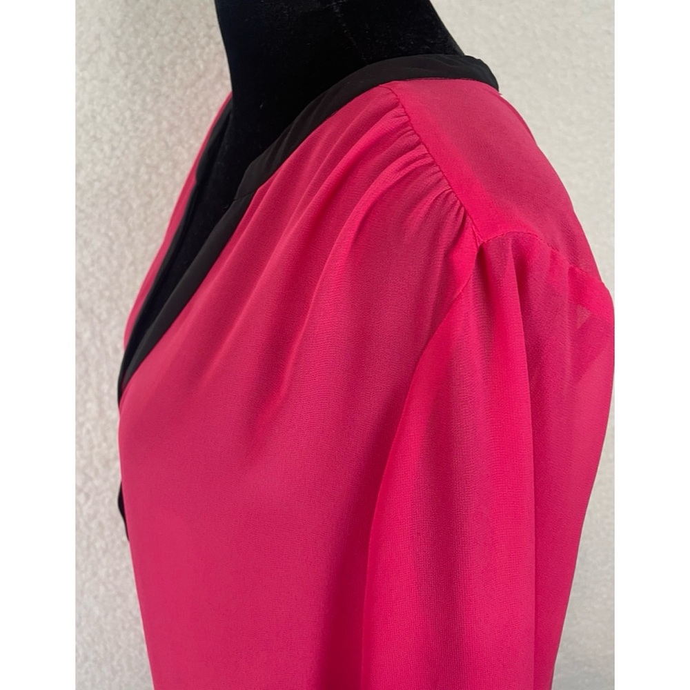 (NWT) DKNYC • Hot Pink/Black Sheer Long Sleeve Button-Down Shirt, L - Picture 8 of 16